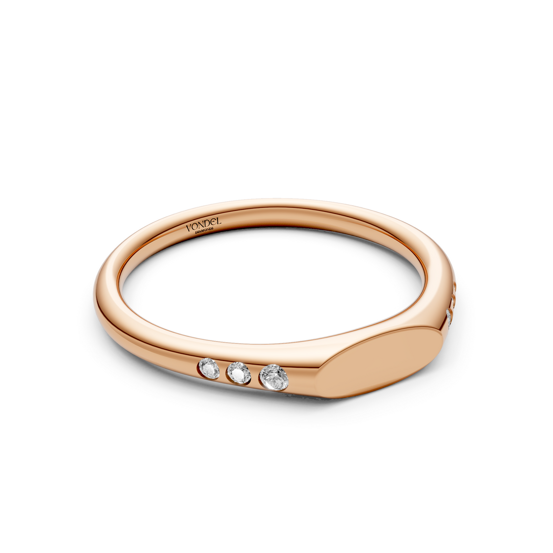 Zegelring met gravering naar keuze, 6 diamantjes - 0,08 ct