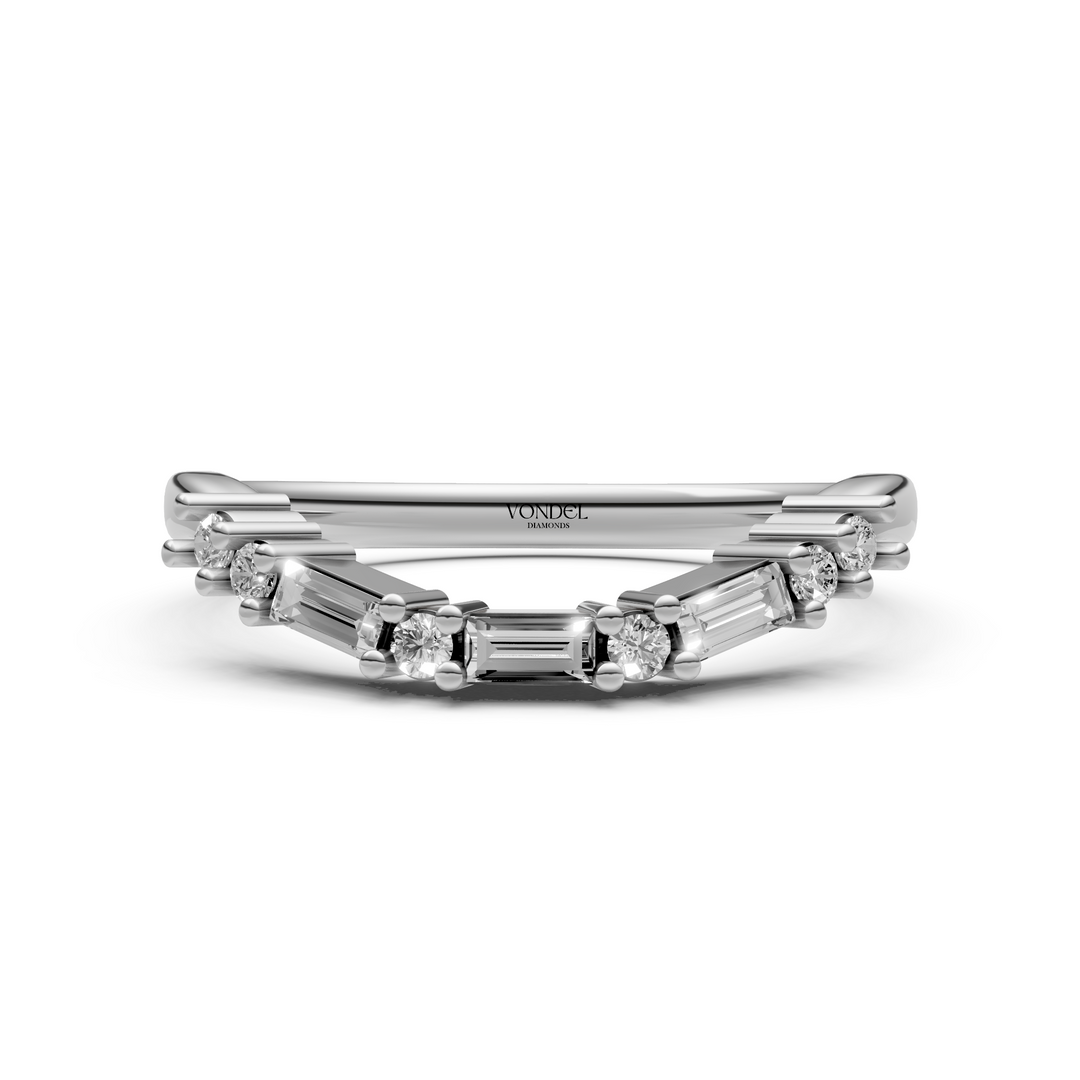 Curved Rijring met Baguette en Rond Briljant Geslepen Diamanten  - 18K Geelgoud - 0,19 ct