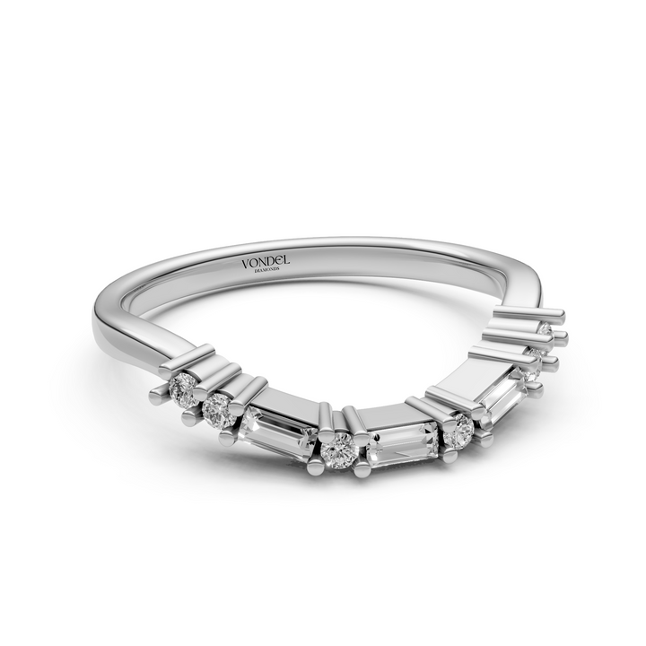 Curved Rijring met Baguette en Rond Briljant Geslepen Diamanten  - 18K Geelgoud - 0,19 ct