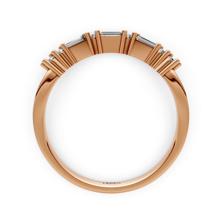 Curved Rijring met Baguette en Rond Briljant Geslepen Diamanten  - 18K Geelgoud - 0,19 ct
