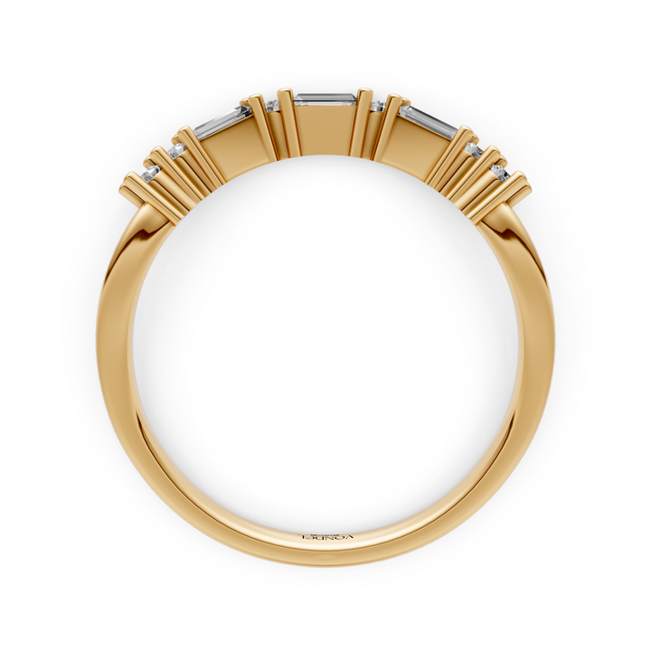 Curved Rijring met Baguette en Rond Briljant Geslepen Diamanten  - 18K Geelgoud - 0,19 ct