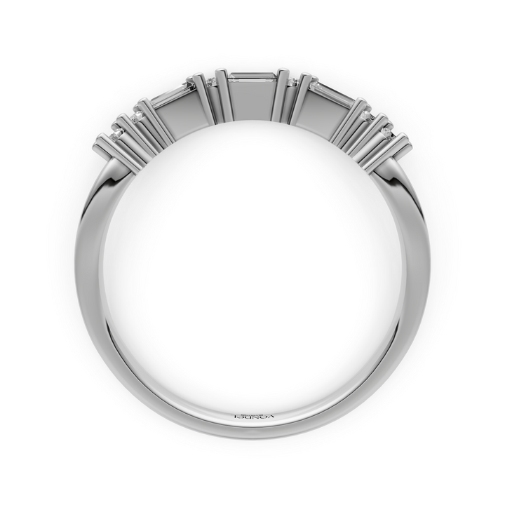 Curved Rijring met Baguette en Rond Briljant Geslepen Diamanten  - 18K Geelgoud - 0,19 ct