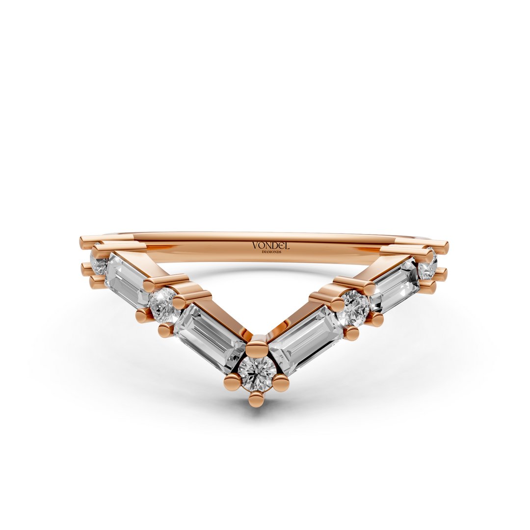 V-vormige Rijring met Baguette en Rond Briljant Geslepen Diamanten - 0,60 ct