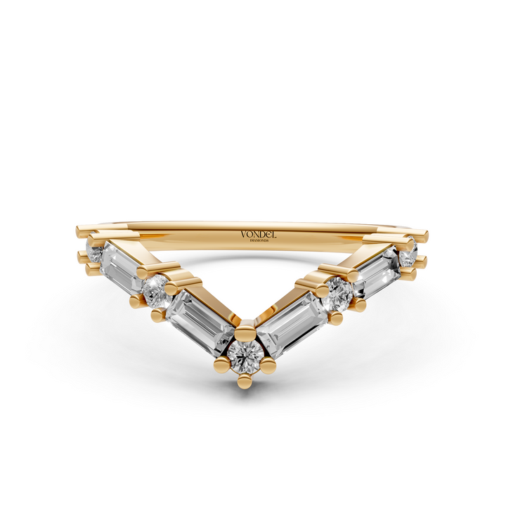V-vormige Rijring met Baguette en Rond Briljant Geslepen Diamanten - 0,60 ct