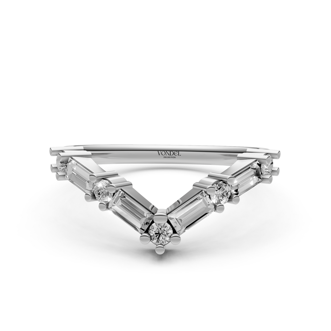 V-vormige Rijring met Baguette en Rond Briljant Geslepen Diamanten - 0,60 ct