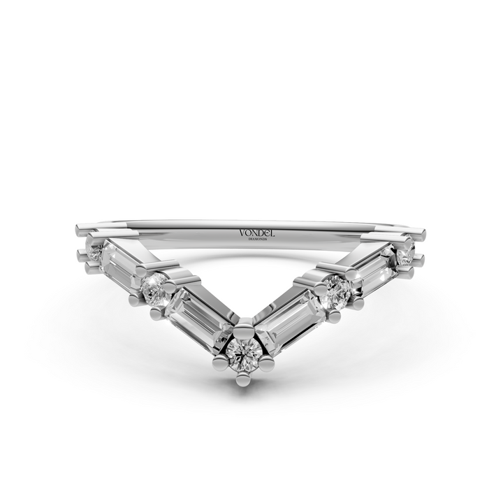 V-vormige Rijring met Baguette en Rond Briljant Geslepen Diamanten - 0,60 ct