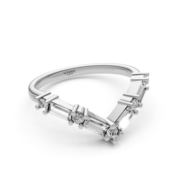 V-vormige Rijring met Baguette en Rond Briljant Geslepen Diamanten - 0,60 ct