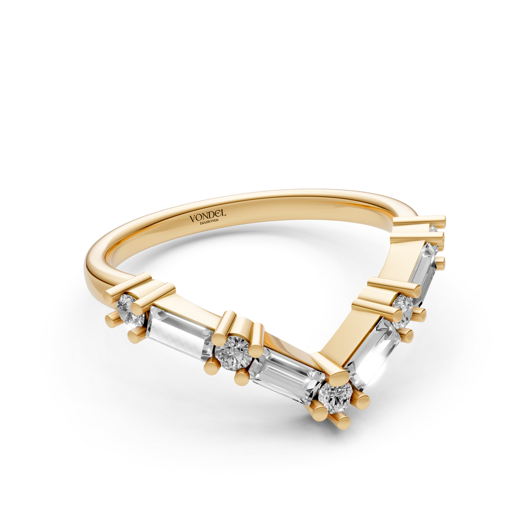 V-vormige Rijring met Baguette en Rond Briljant Geslepen Diamanten - 0,60 ct