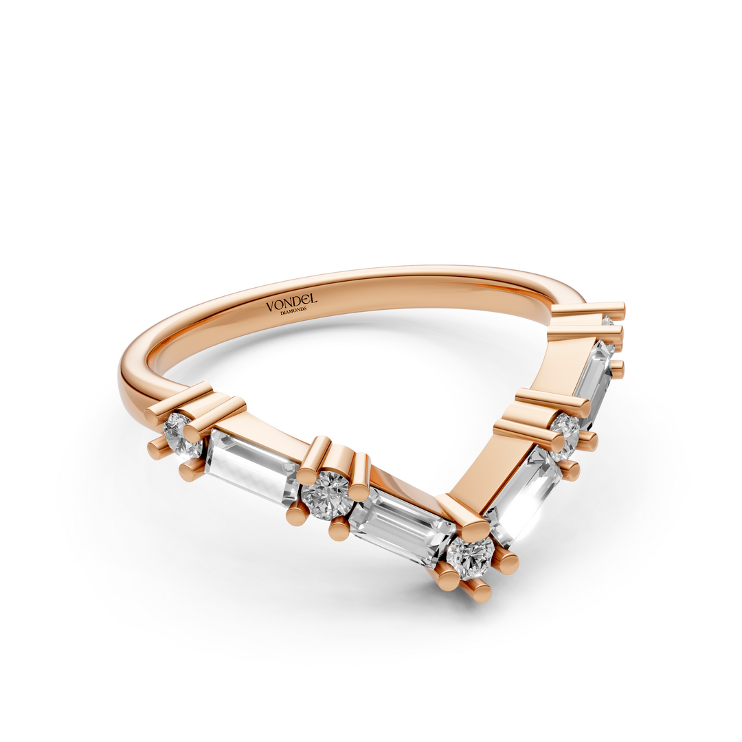V-vormige Rijring met Baguette en Rond Briljant Geslepen Diamanten - 0,60 ct