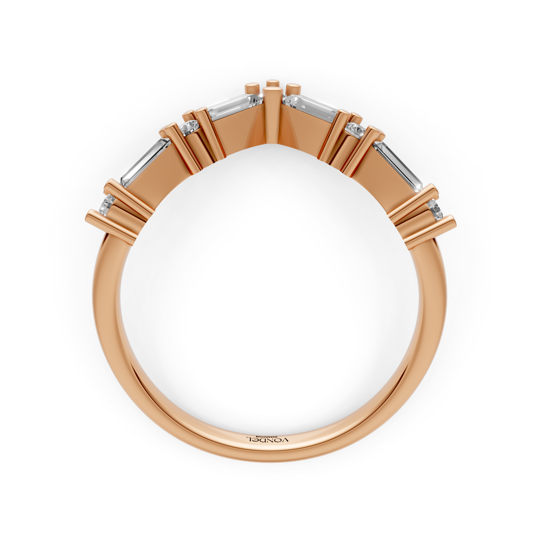 V-vormige Rijring met Baguette en Rond Briljant Geslepen Diamanten - 0,60 ct