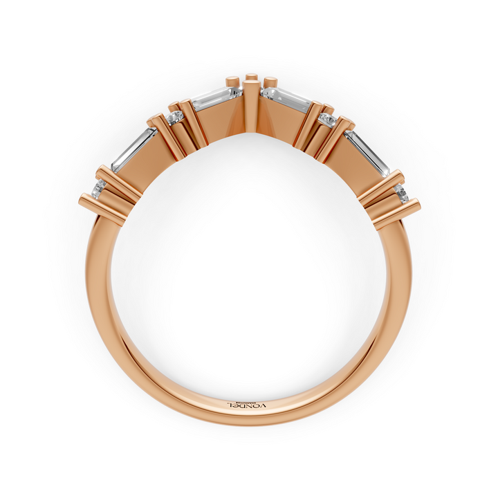 V-vormige Rijring met Baguette en Rond Briljant Geslepen Diamanten - 0,60 ct