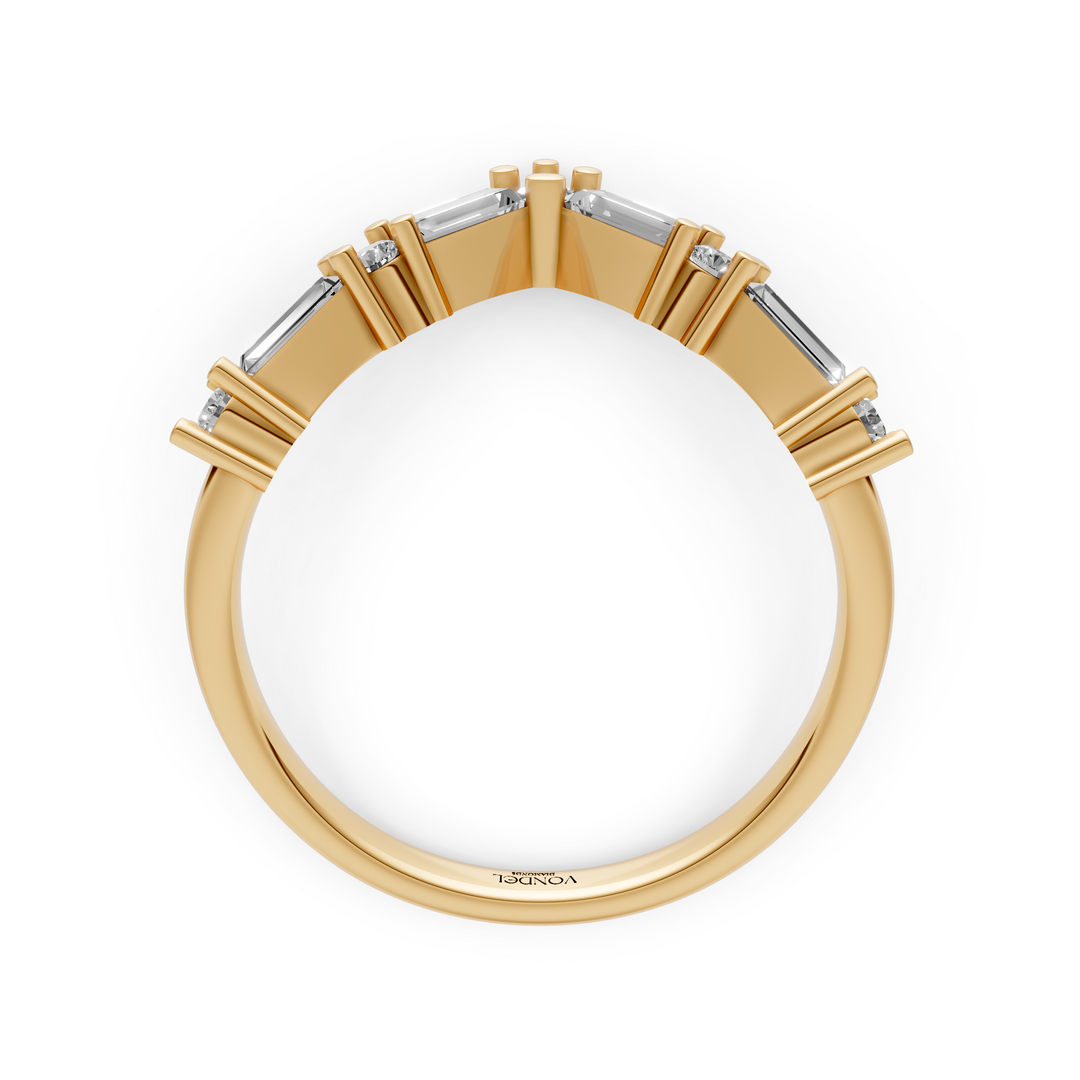 V-vormige Rijring met Baguette en Rond Briljant Geslepen Diamanten - 0,60 ct