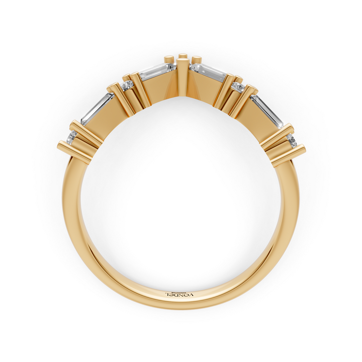 V-vormige Rijring met Baguette en Rond Briljant Geslepen Diamanten - 0,60 ct