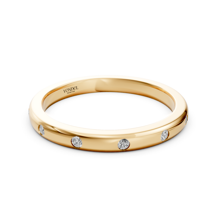 Ring met Flush Zetting Briljant Geslepen Diamanten - 18K Geelgoud - 0,14 ct