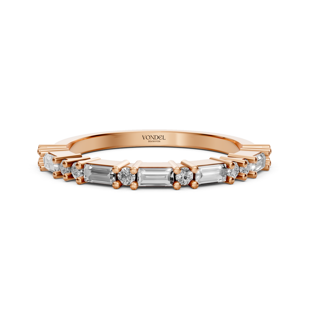 Rijring met Baguette en Rond Briljant Geslepen Diamanten - 0,39 ct