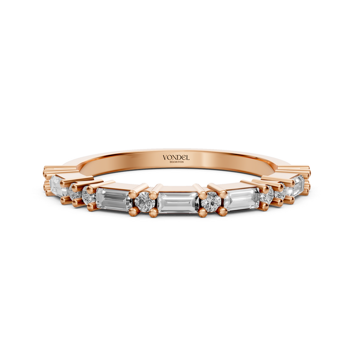 Rijring met Baguette en Rond Briljant Geslepen Diamanten - 0,39 ct