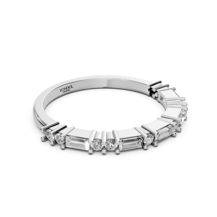 Rijring met Baguette en Rond Briljant Geslepen Diamanten - 0,39 ct