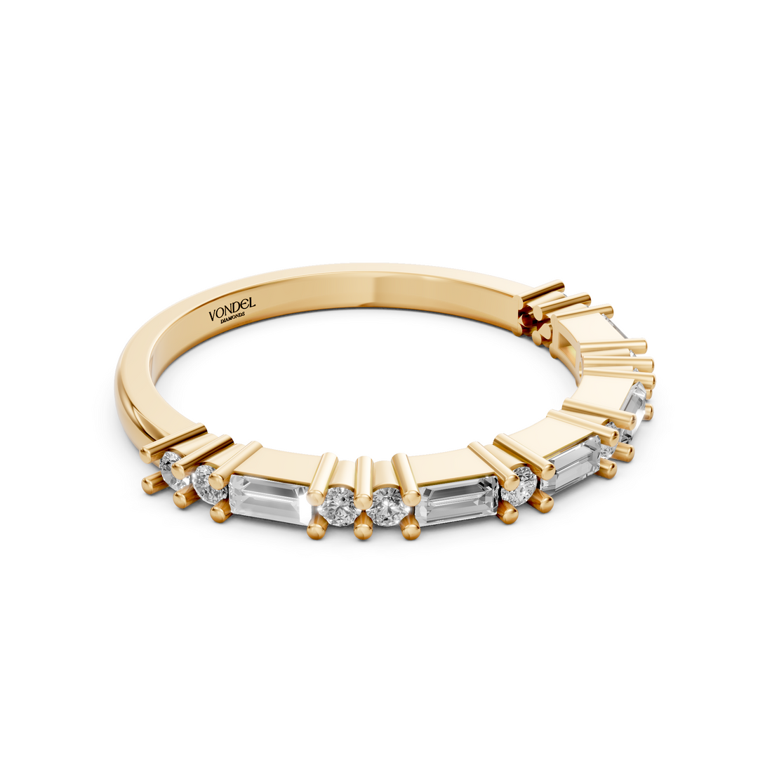 Rijring met Baguette en Rond Briljant Geslepen Diamanten - 0,39 ct