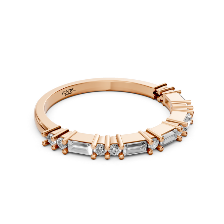 Rijring met Baguette en Rond Briljant Geslepen Diamanten - 0,39 ct