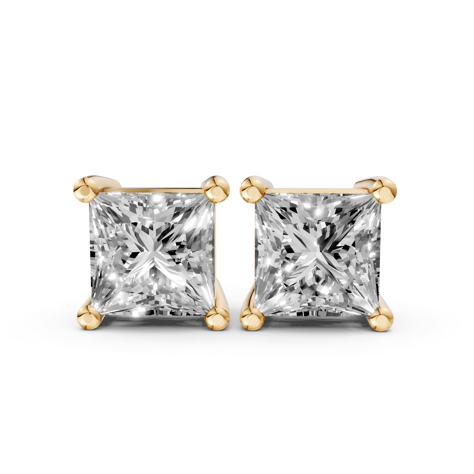 Madison - In Stock - Princess Cut Lab Grown Diamond Stud Earrings - 18K Gold - 3,2 ct