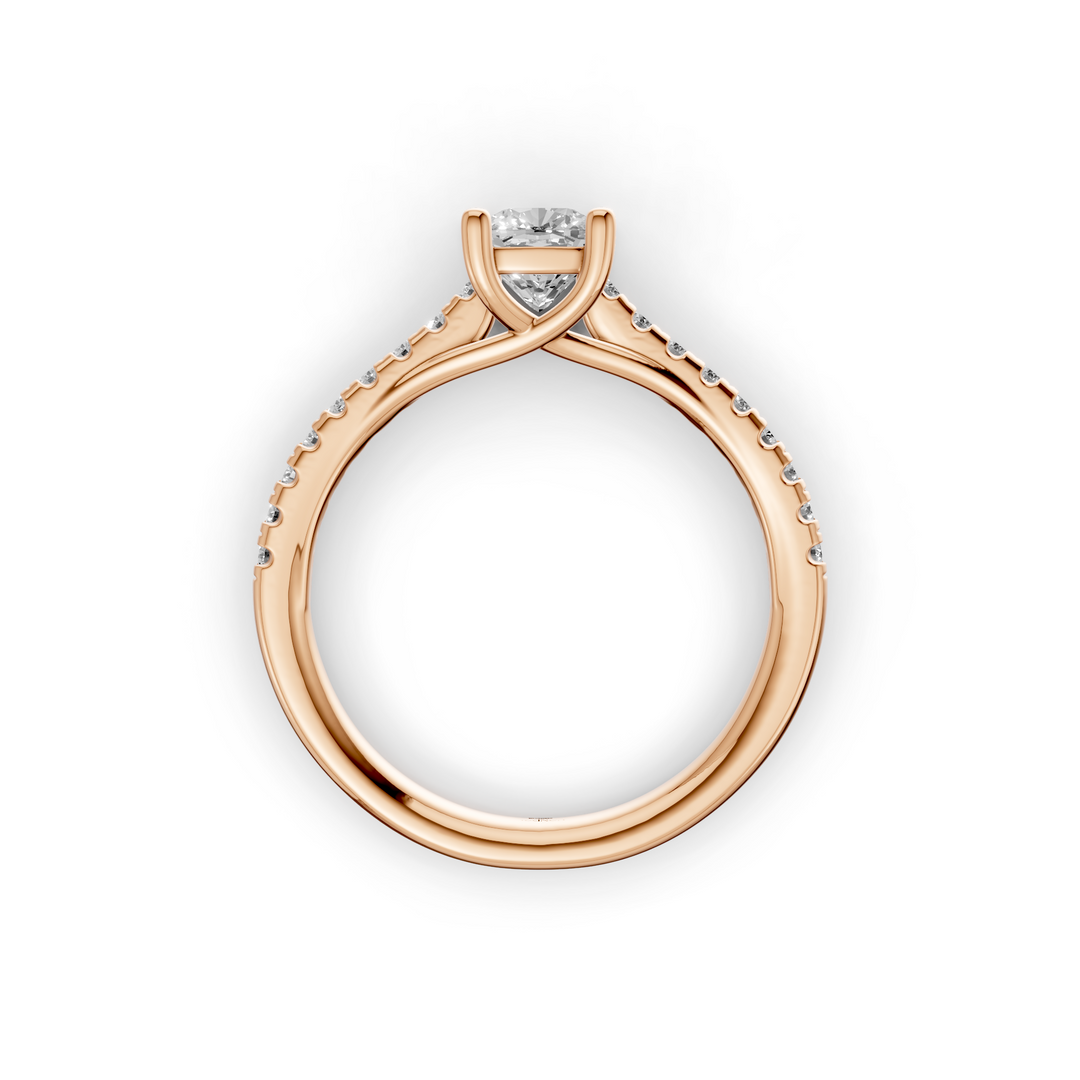 Solitair Elongated Cushion Crossover Ring met Pavé Band