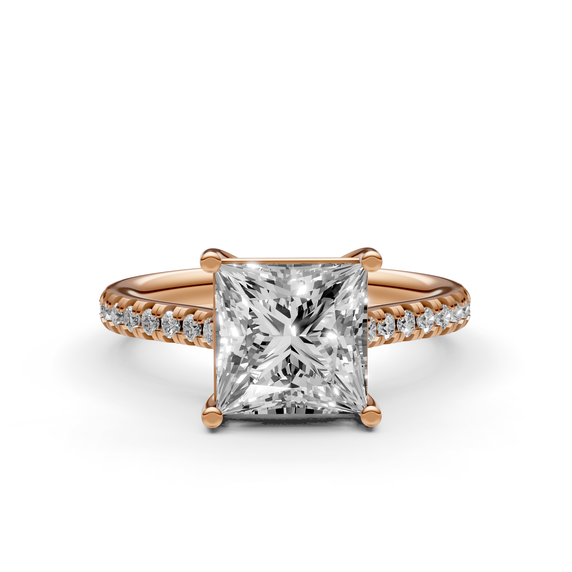 Eveline - In Stock - Princess Solitair Crossover Lab Grown Diamond Ring with Pave Band - 18K White Gold - 2,21 ct