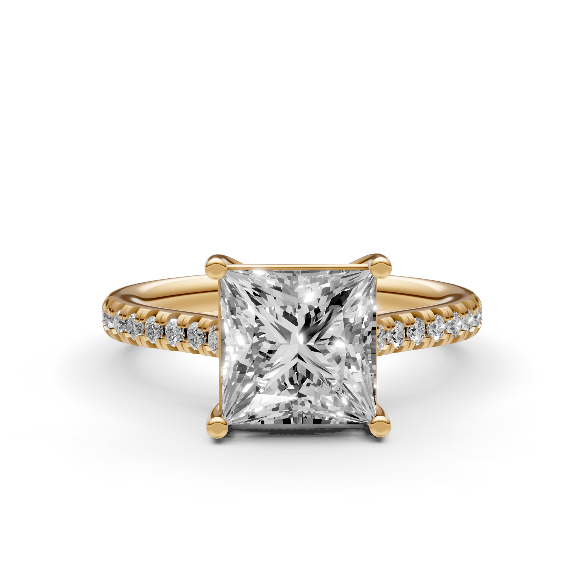 Eveline - In Stock - Princess Solitair Crossover Lab Grown Diamond Ring with Pave Band - 18K White Gold - 2,21 ct