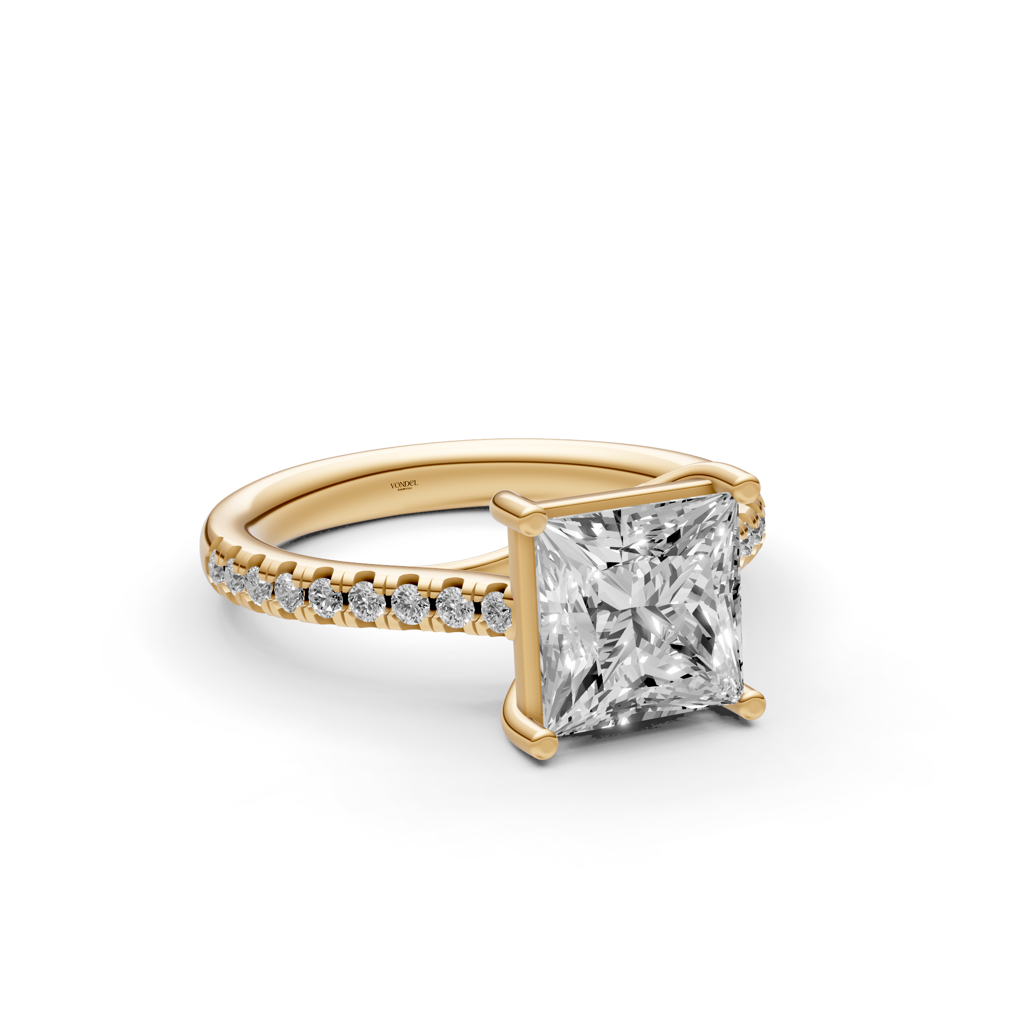 Eveline - In Stock - Princess Solitair Crossover Lab Grown Diamond Ring with Pave Band - 18K White Gold - 2,21 ct