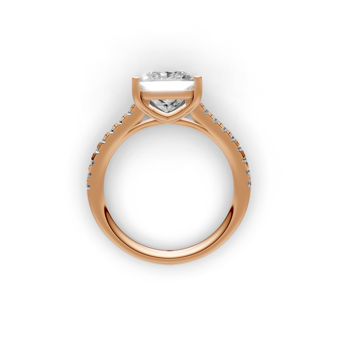 Princess Solitair Crossover Ring met Pave Band