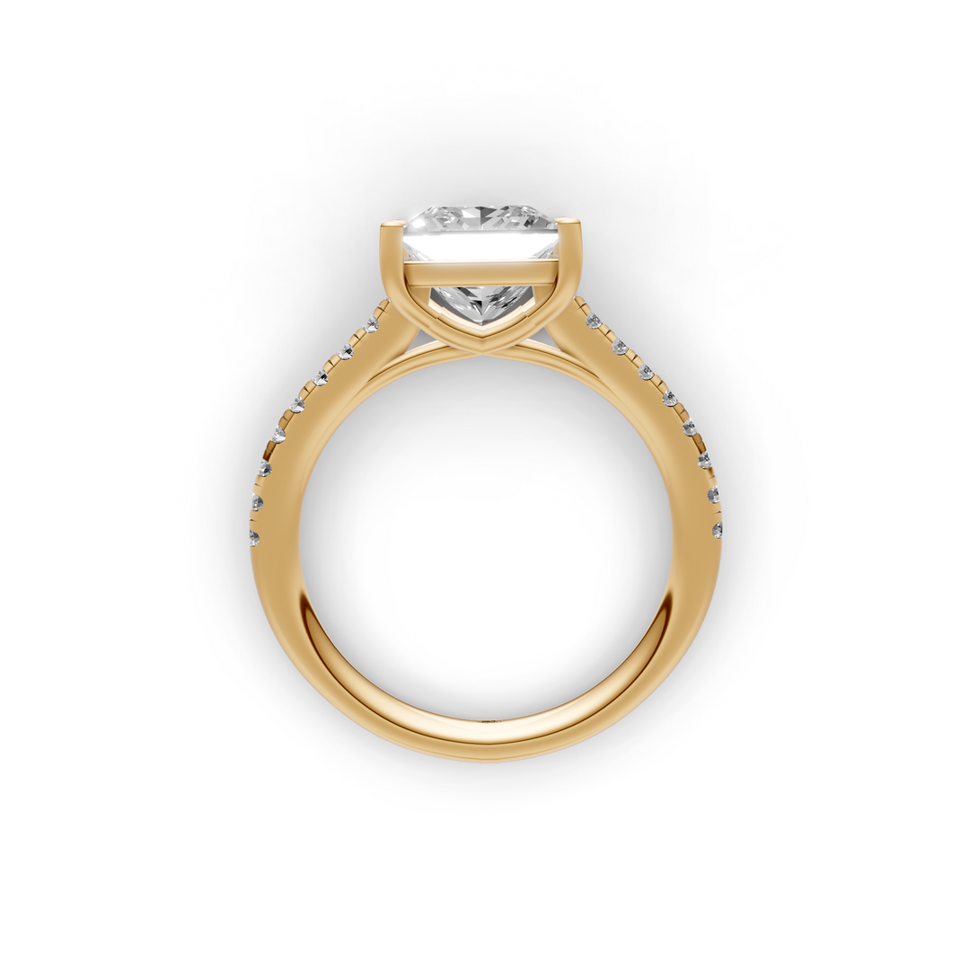Princess Solitair Crossover Ring met Pave Band