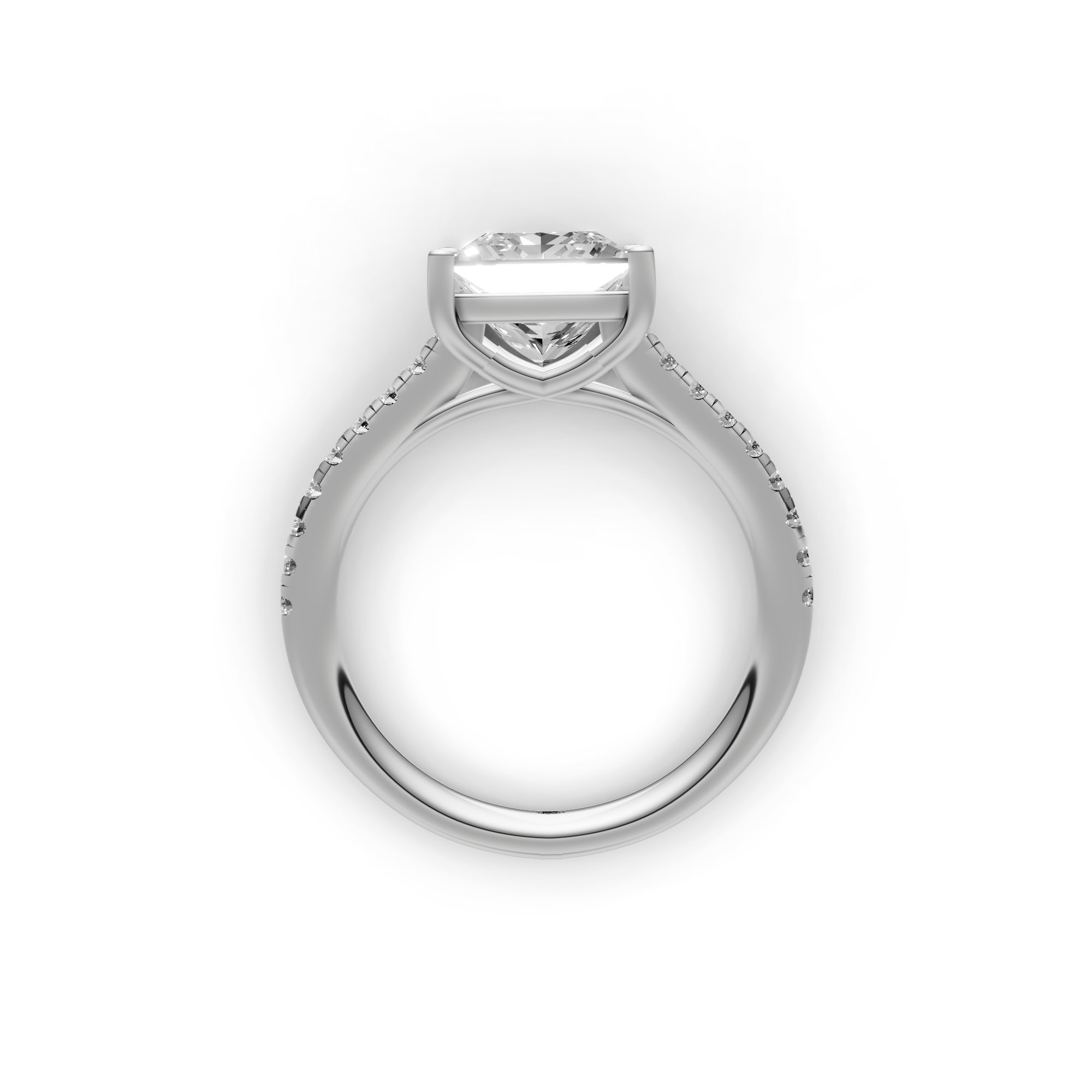 Eveline - In Stock - Princess Solitair Crossover Lab Grown Diamond Ring with Pave Band - 18K White Gold - 2,21 ct