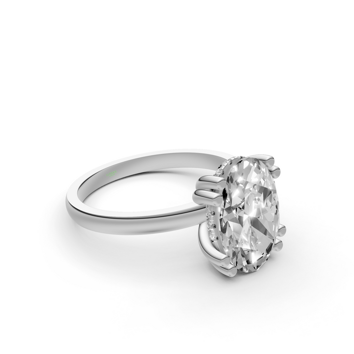 Oval Solitair Hidden Halo Met Dubbele Zetting