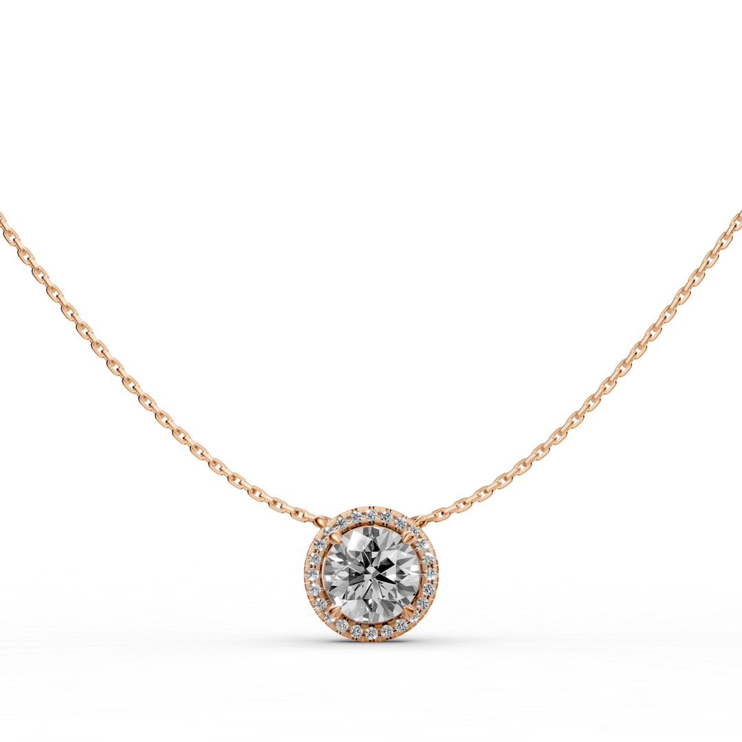 Rond Briljant Halo Pendant Collier  - 18K Goud