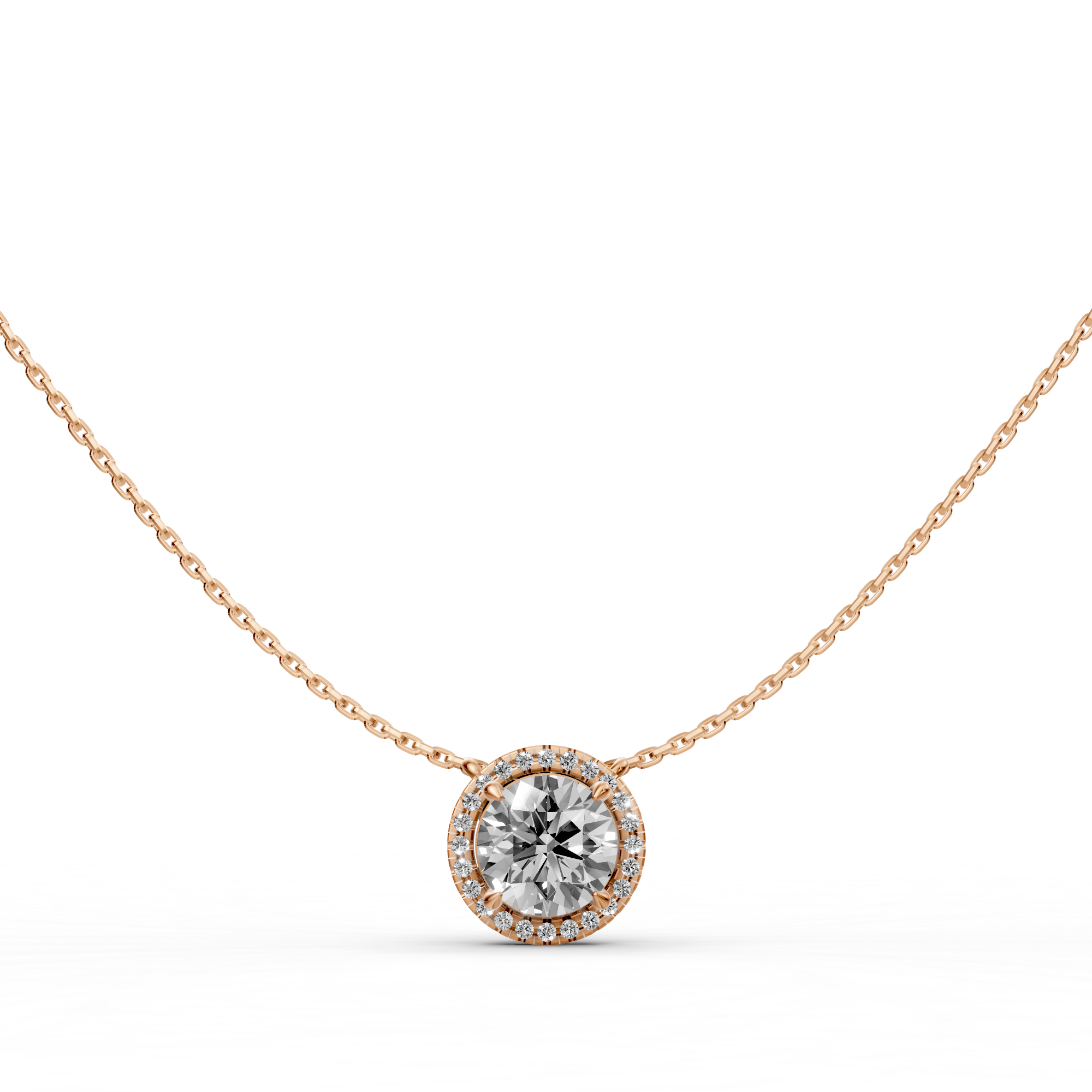 Viviana - In Stock - Round Brilliant Halo Lab Grown Diamond Pendant Necklace - 18K Gold