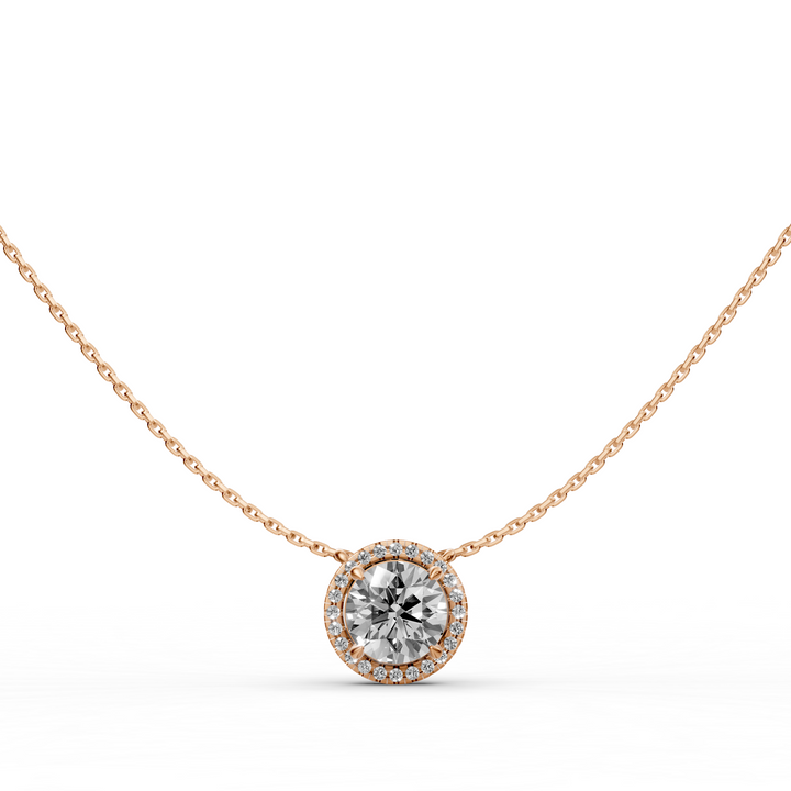 Rond Briljant Halo Pendant Collier  - 18K Goud