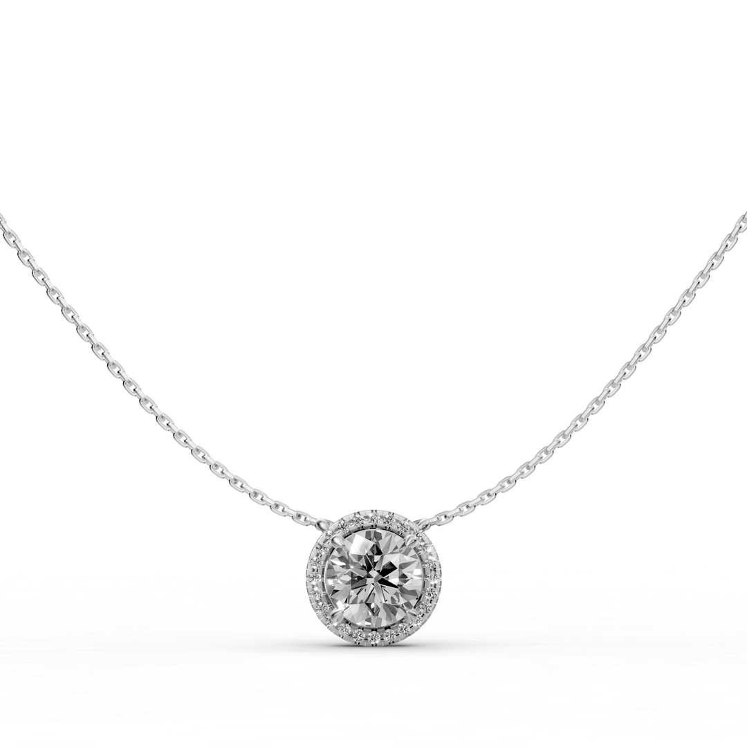 Rond Briljant Halo Pendant Collier  - 18K Goud