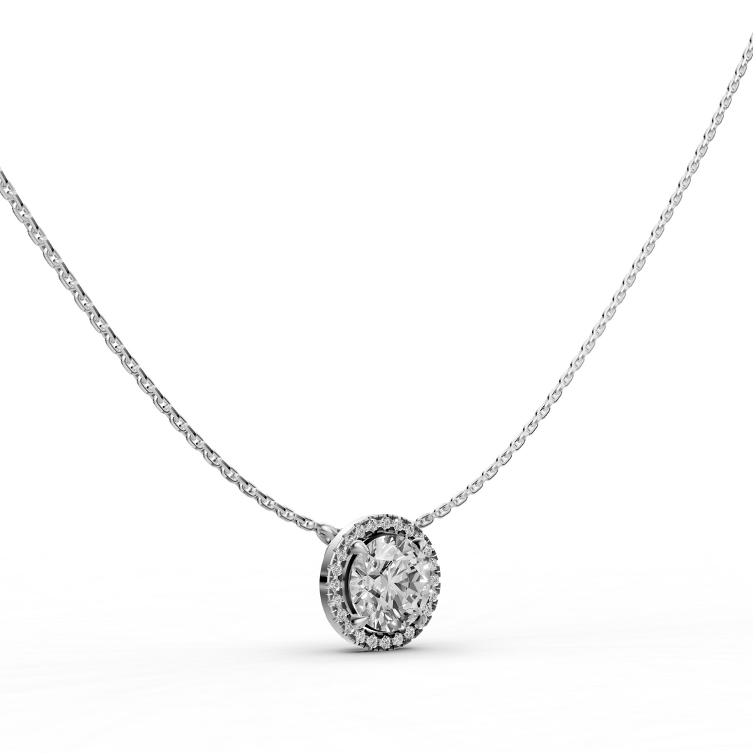 Rond Briljant Halo Pendant Collier  - 18K Goud