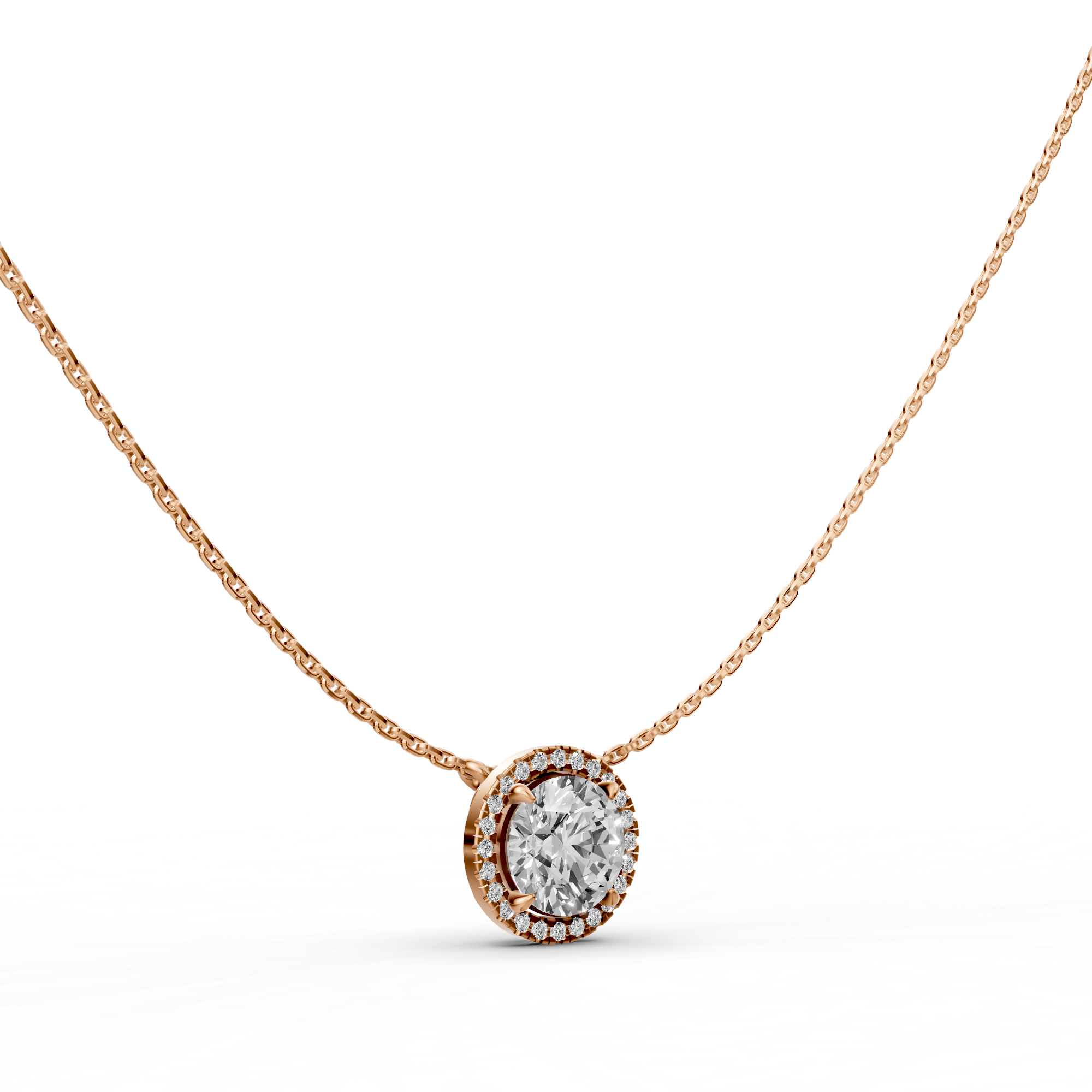 Viviana - In Stock - Round Brilliant Halo Lab Grown Diamond Pendant Necklace - 18K Gold