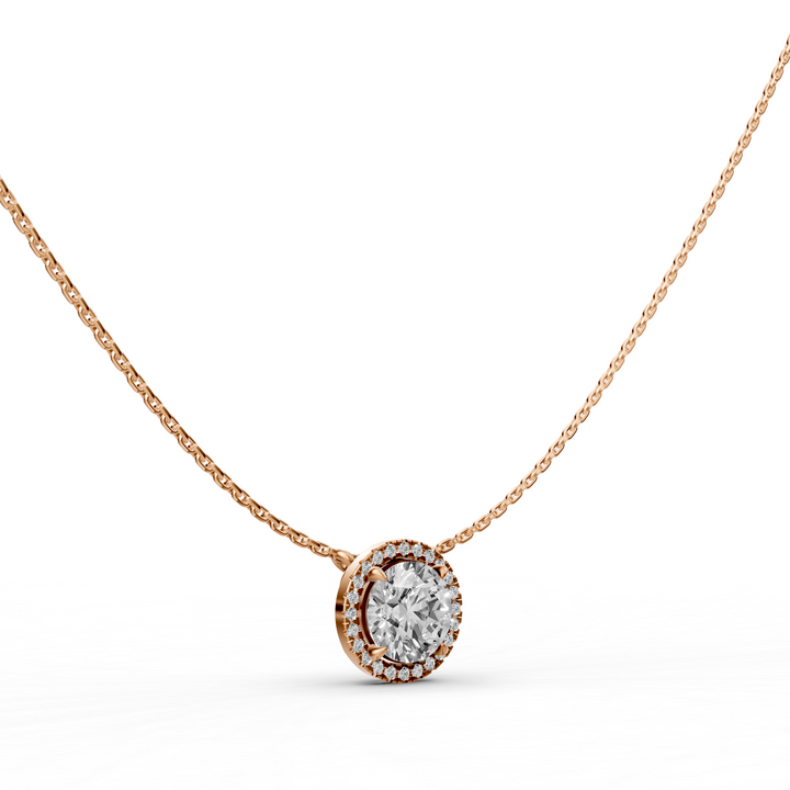 Rond Briljant Halo Pendant Collier  - 18K Goud