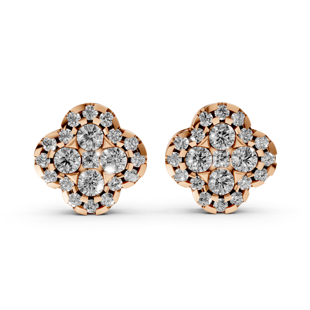 Pave Flower Stud Oorbellen - 18K Goud - 0,93 ct