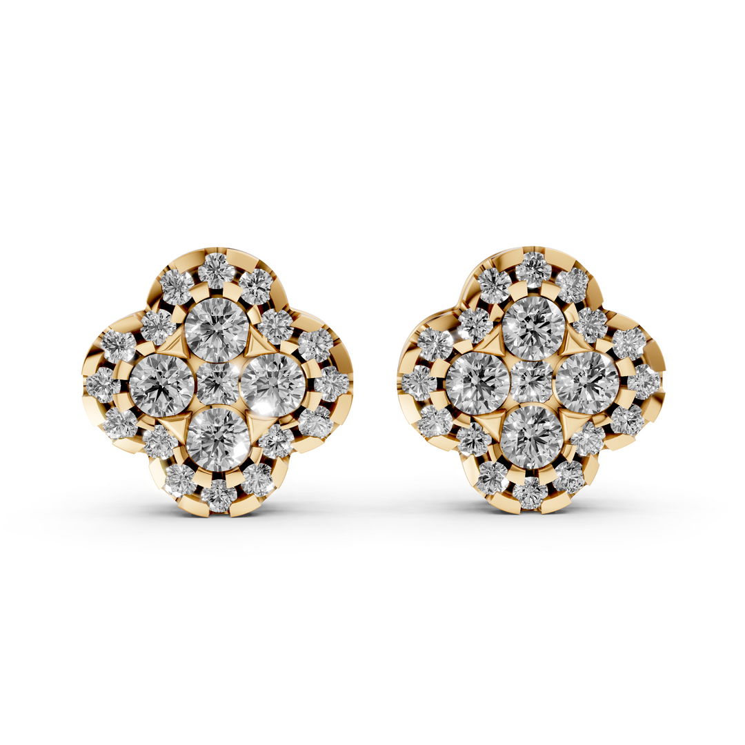 Pave Flower Stud Oorbellen - 18K Goud - 0,93 ct