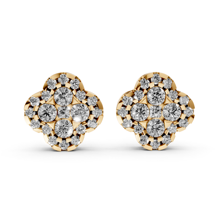 Pave Flower Stud Oorbellen - 18K Goud - 0,93 ct