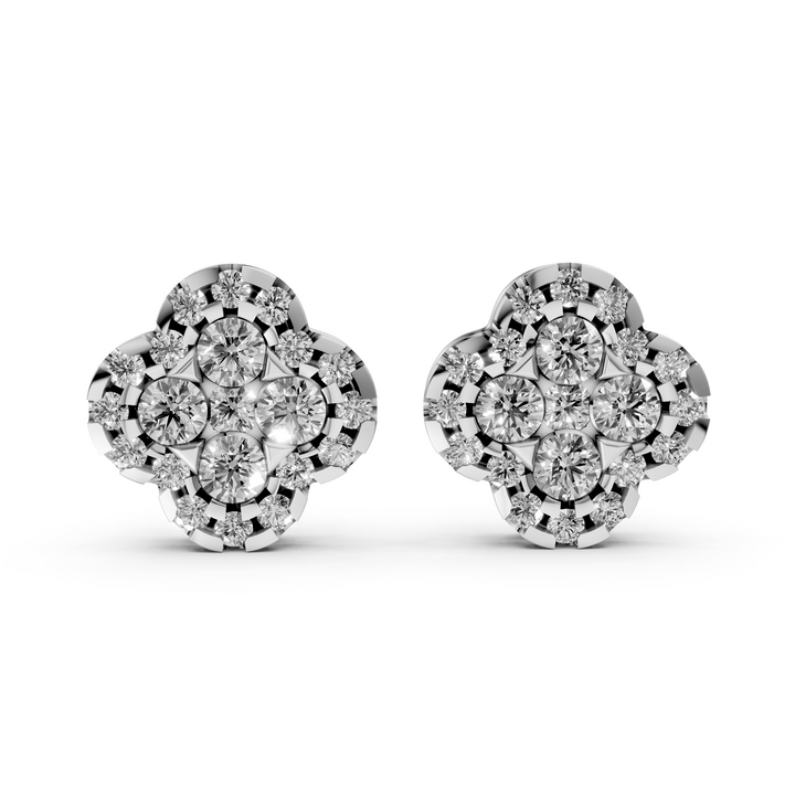 Pave Flower Stud Oorbellen - 18K Goud - 0,93 ct