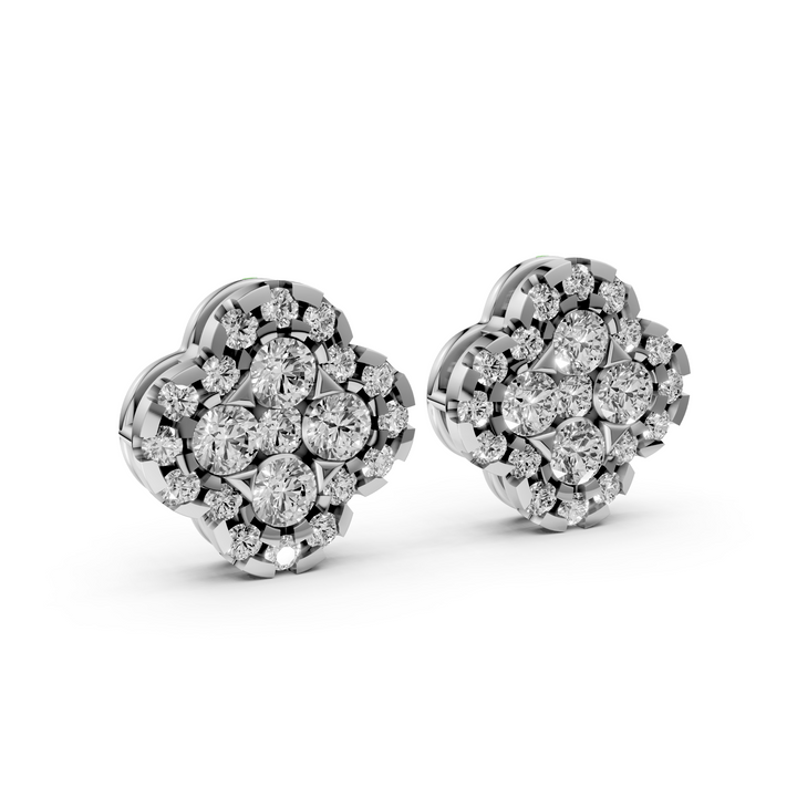 Pave Flower Stud Oorbellen - 18K Goud - 0,93 ct