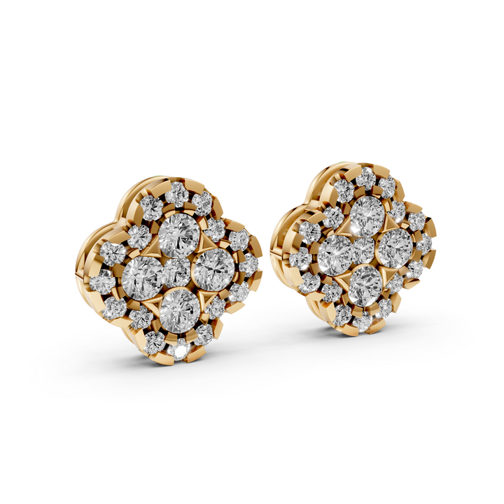 Pave Flower Stud Oorbellen - 18K Goud - 0,93 ct