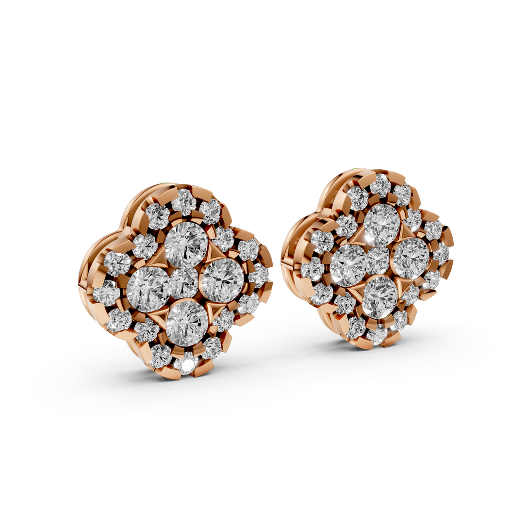 Pave Flower Stud Oorbellen - 18K Goud - 0,93 ct