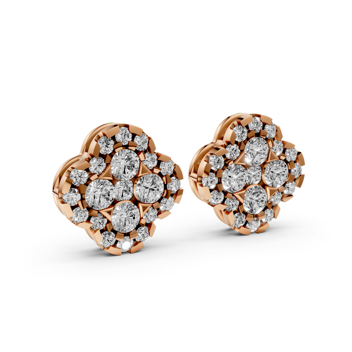 Pave Flower Stud Oorbellen - 18K Goud - 0,93 ct