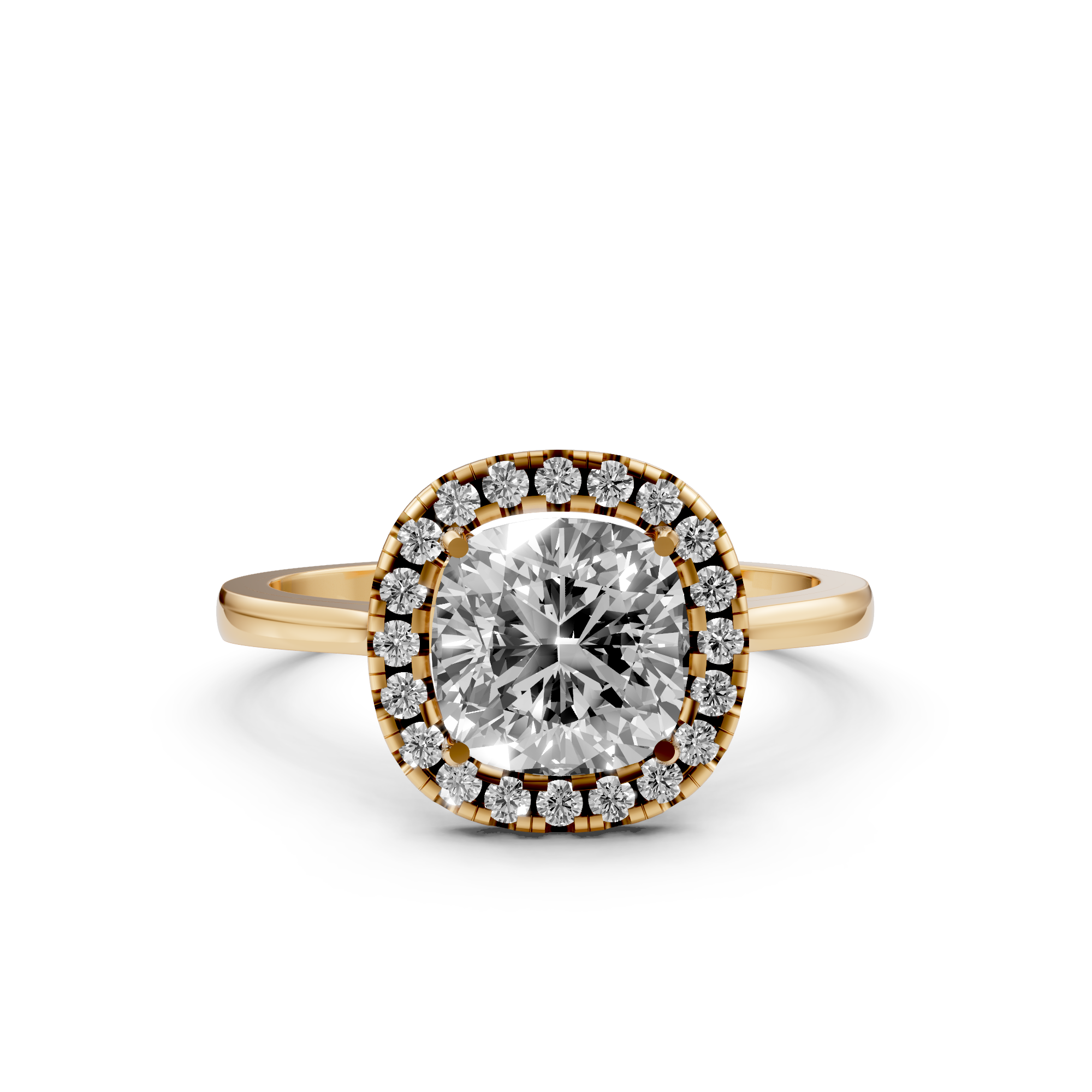 Veronica - In Stock - Cushion Halo Lab Grown Diamond Ring - 18K Yellow Gold - 1,70 ct