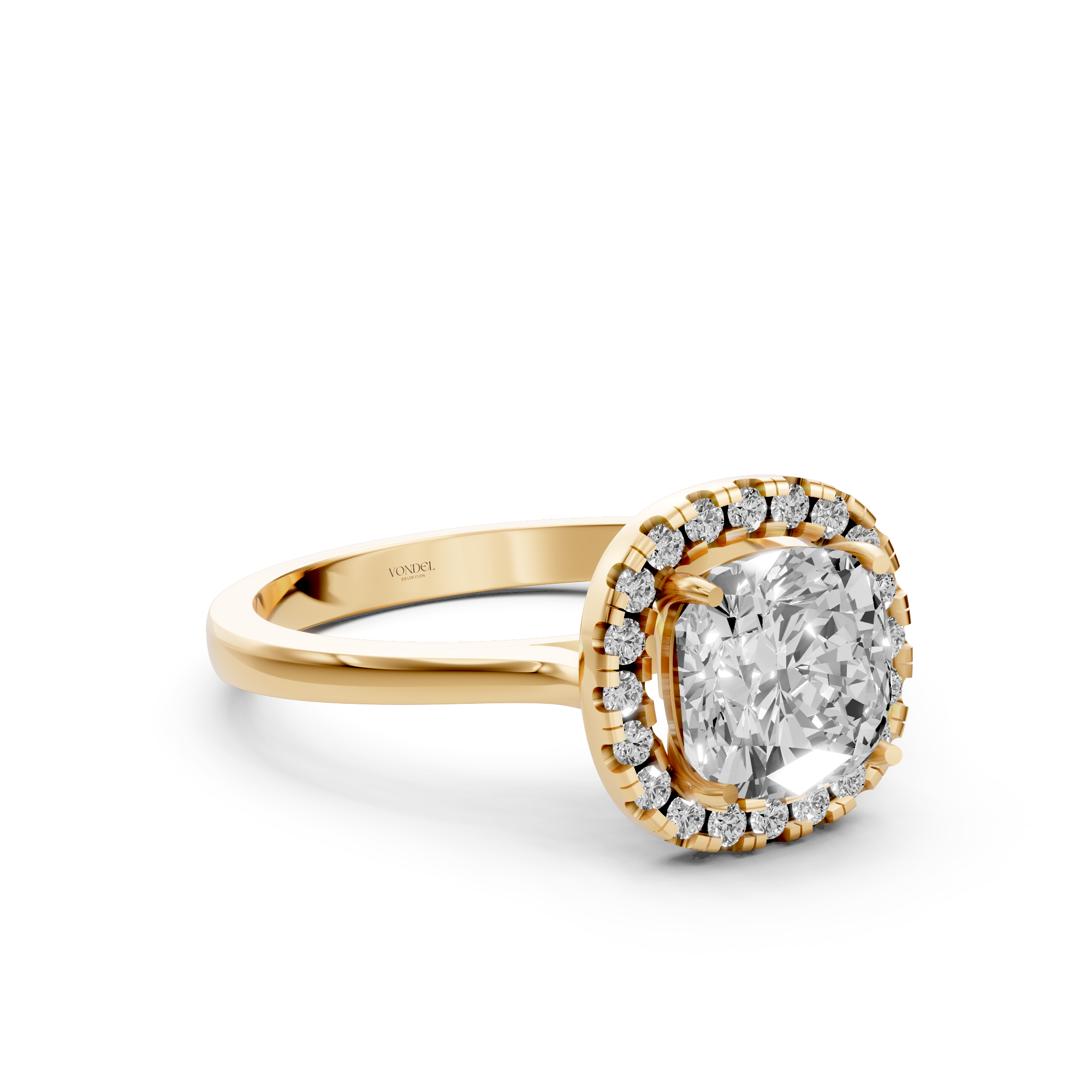 Veronica - In Stock - Cushion Halo Lab Grown Diamond Ring - 18K Yellow Gold - 1,70 ct