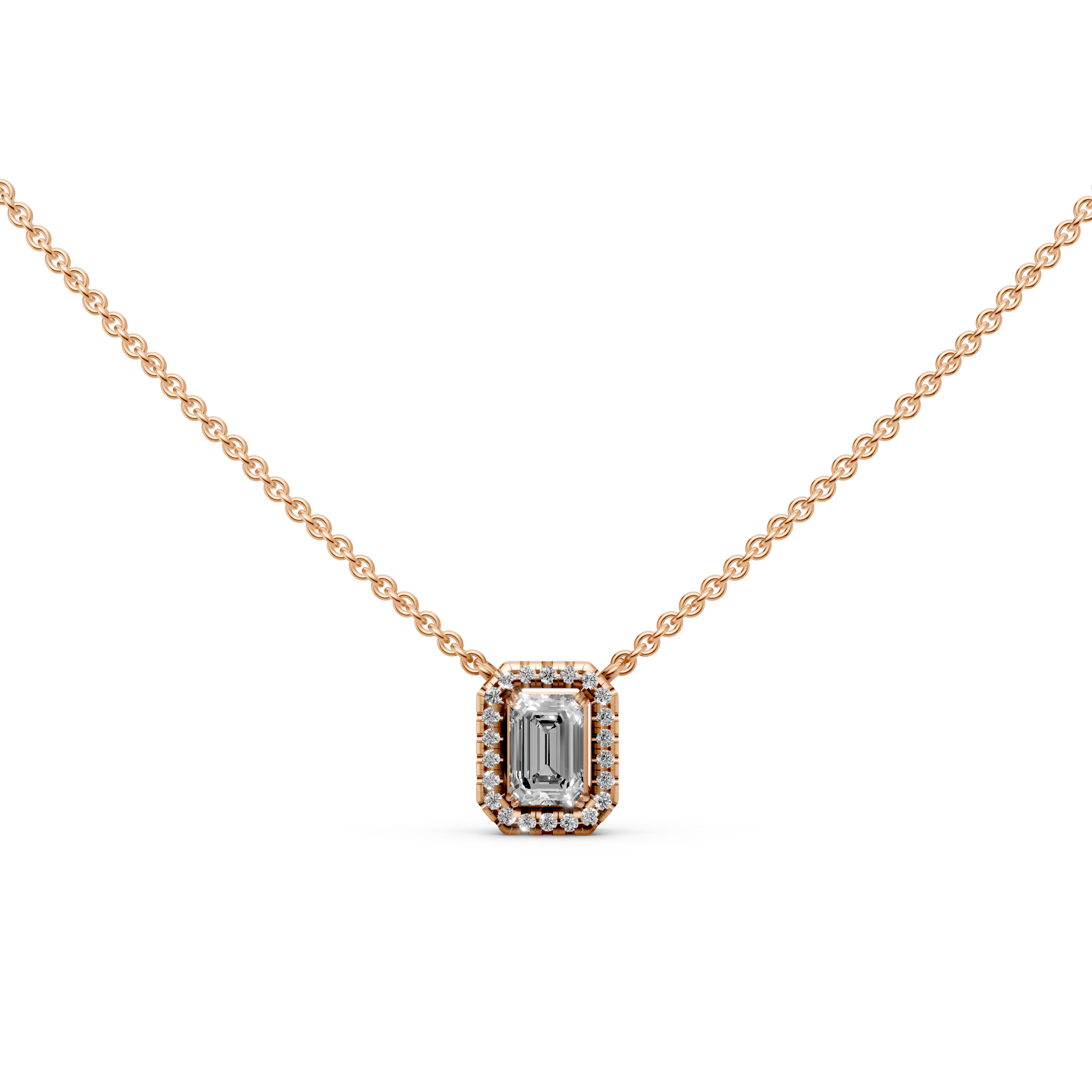 Madeleine - In Stock - Emerald Halo Lab Grown Diamond Pendant Necklace - 18K Gold - 0,75 ct